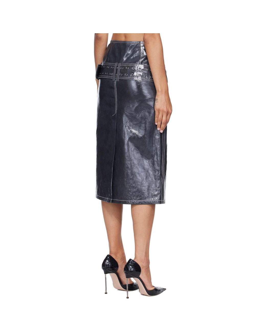 DIESEL Blue Patent Leather Midi Skirt
