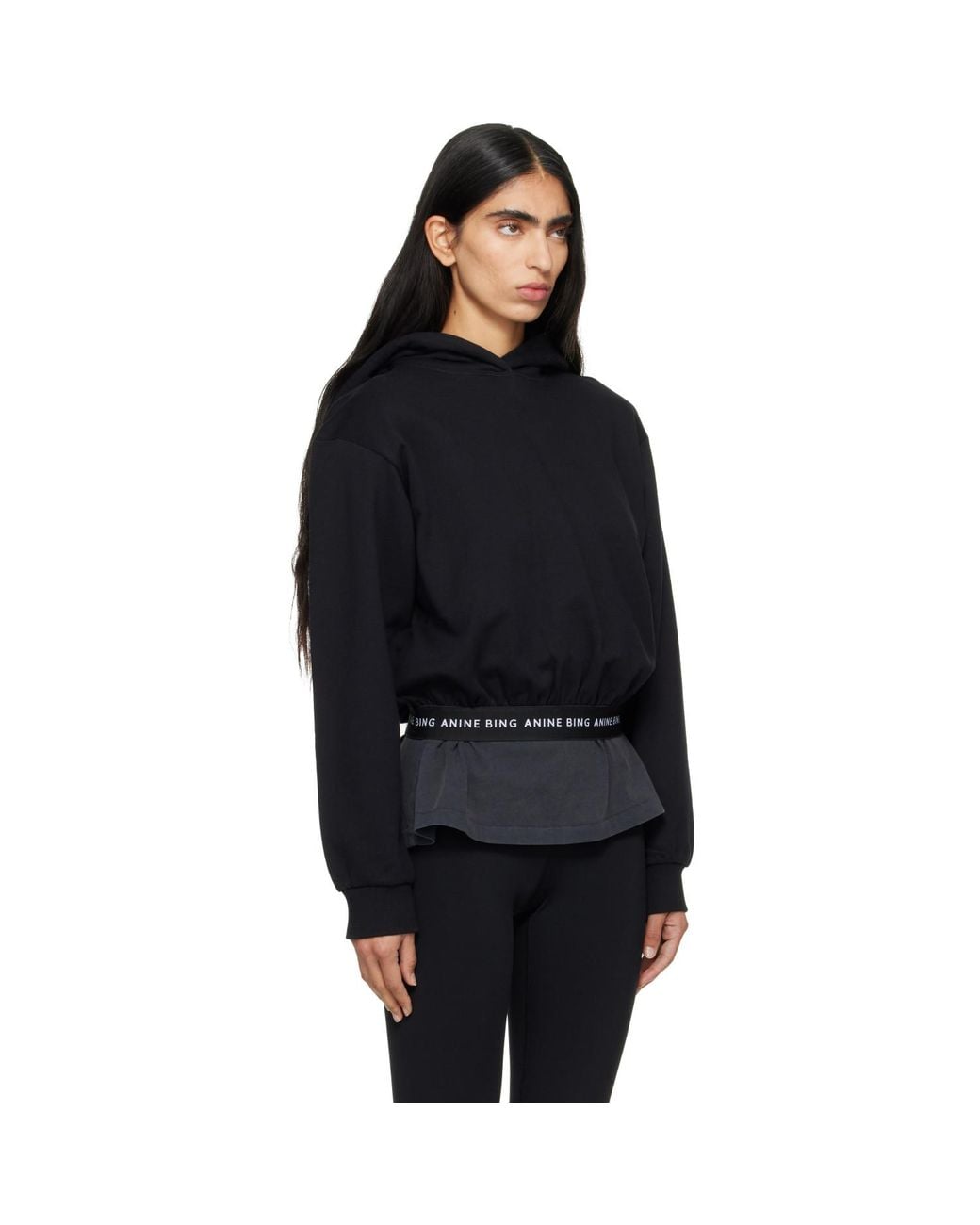 Anine Bing Black Dany Cropped Hoodie