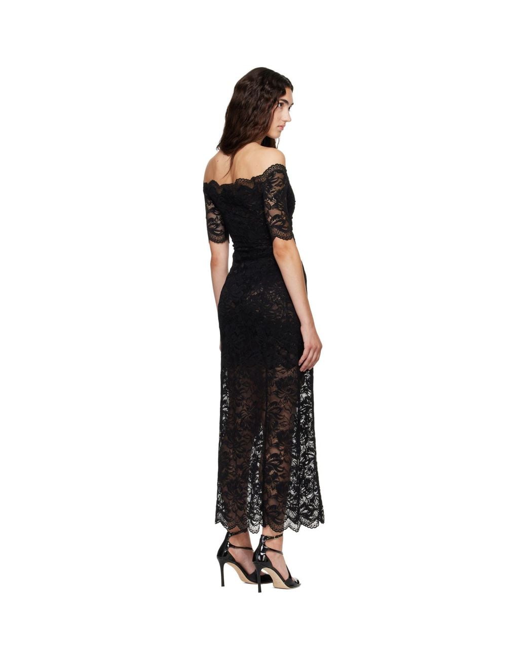 Rabanne Black Layered Lace Midi Dress