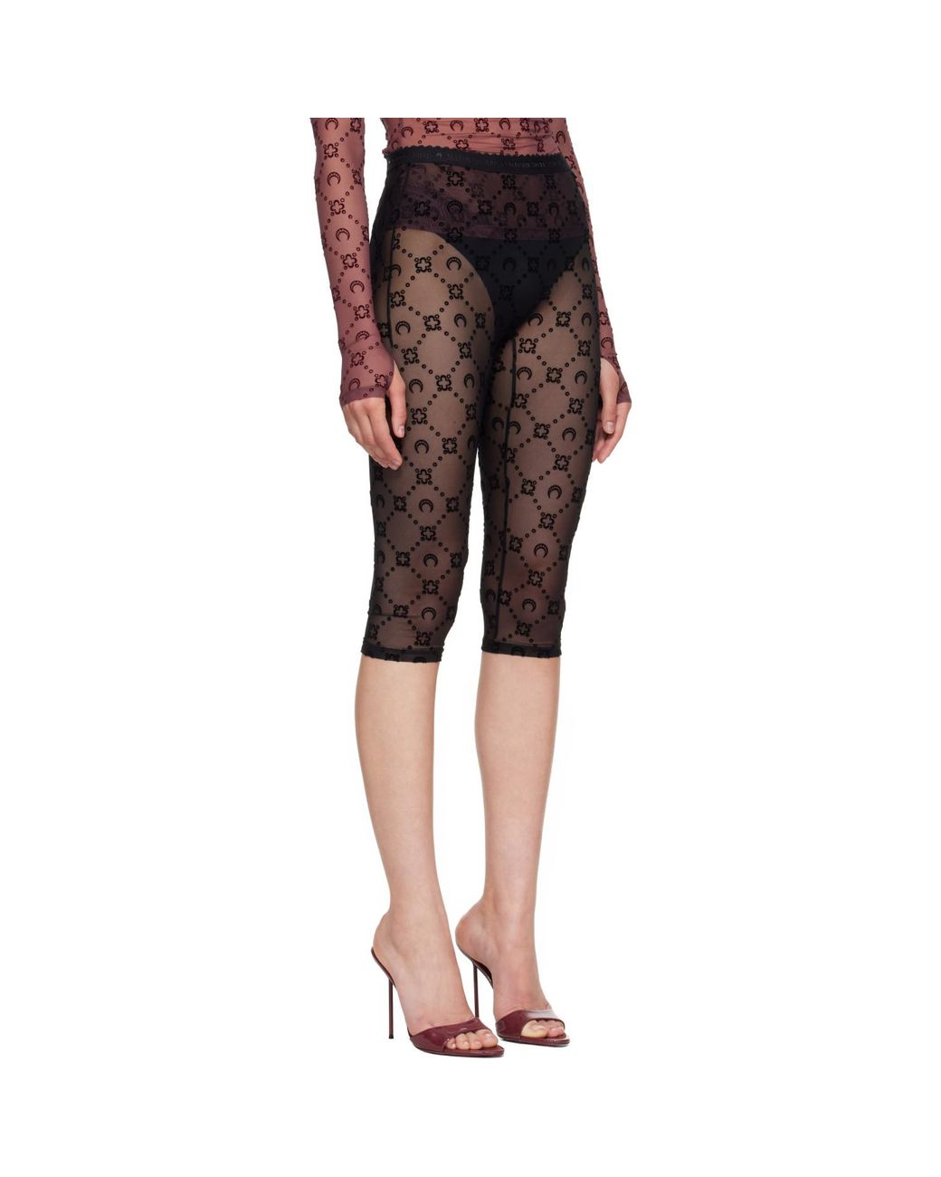 MARINE SERRE Black Moonogram Mesh Flock Capri Leggings