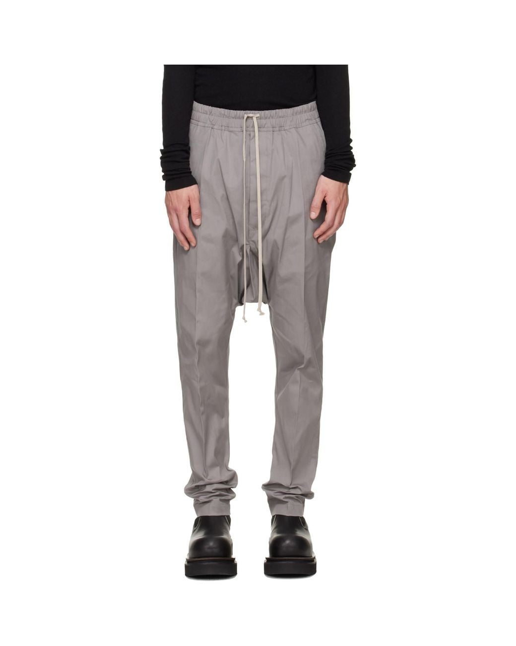 Rick Owens Gray Tower Drawstring Long Trousers for men
