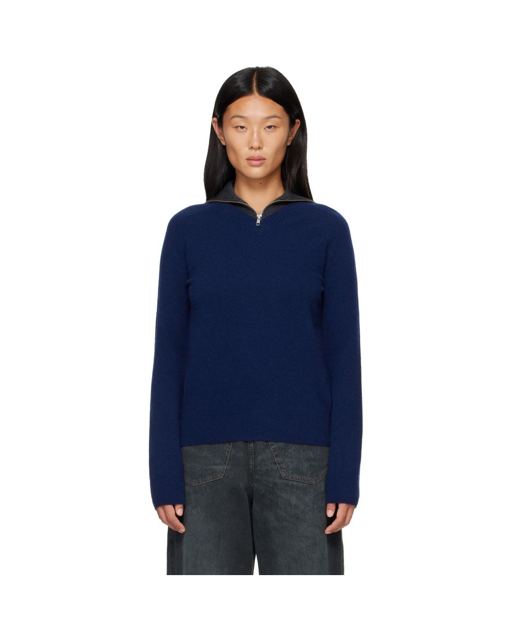 MM6 by Maison Margiela Blue Layered Neckline Pullover Sweater