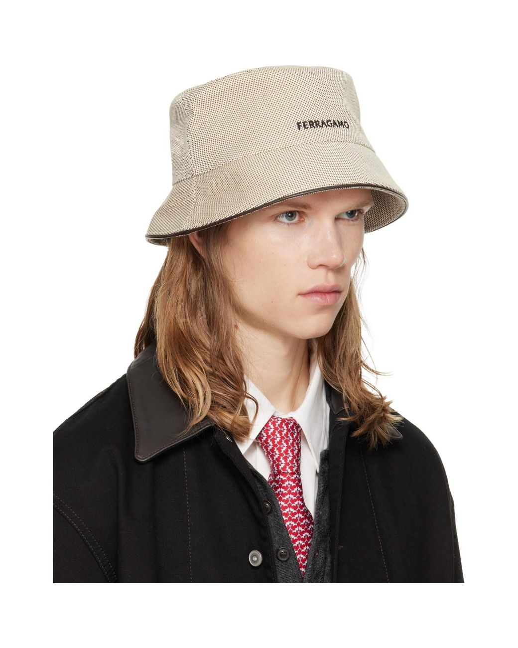 Ferragamo Brown Canvas Bucket Hat for men