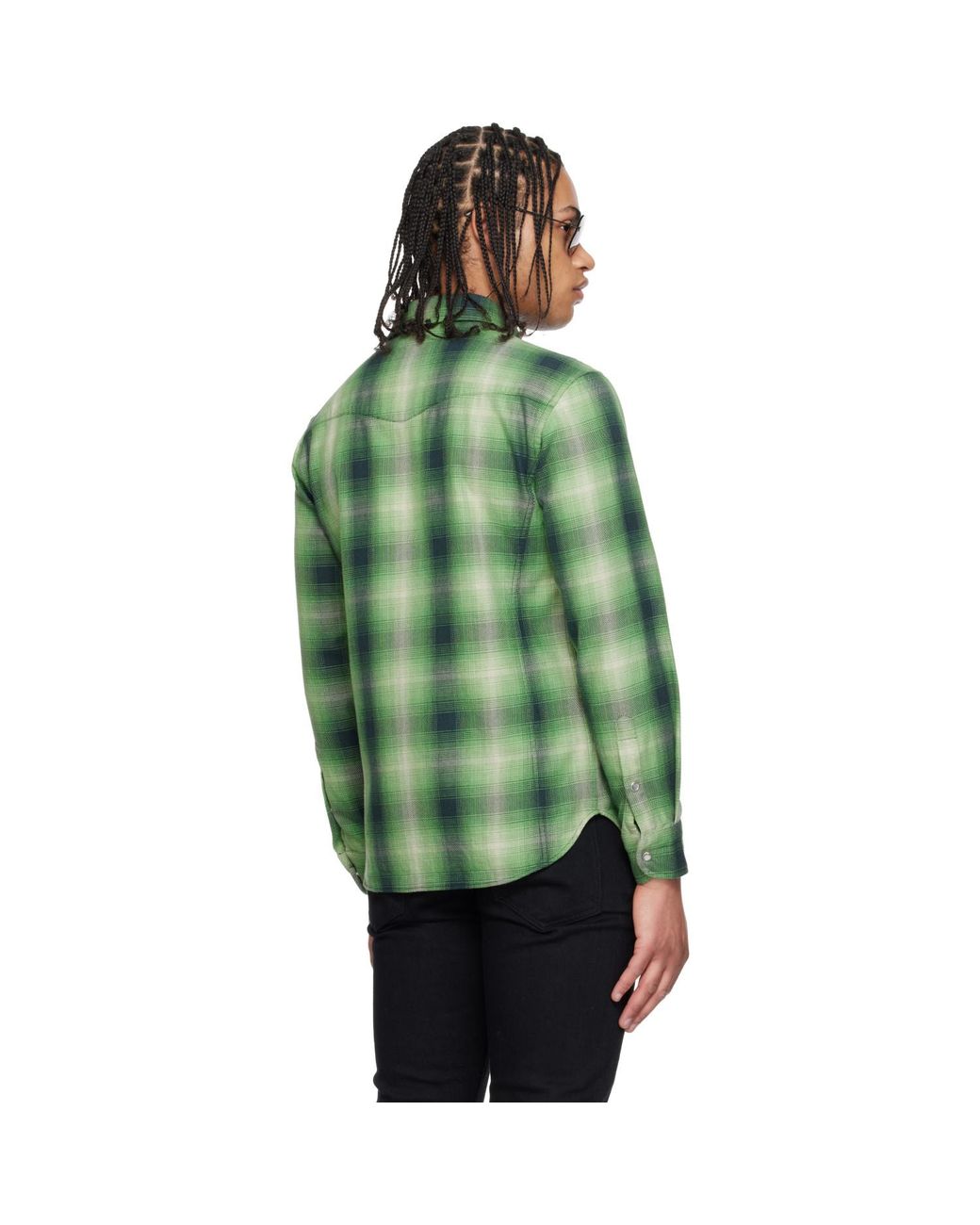 Tom Ford Green Grand Degrade Check Western Shirt for men