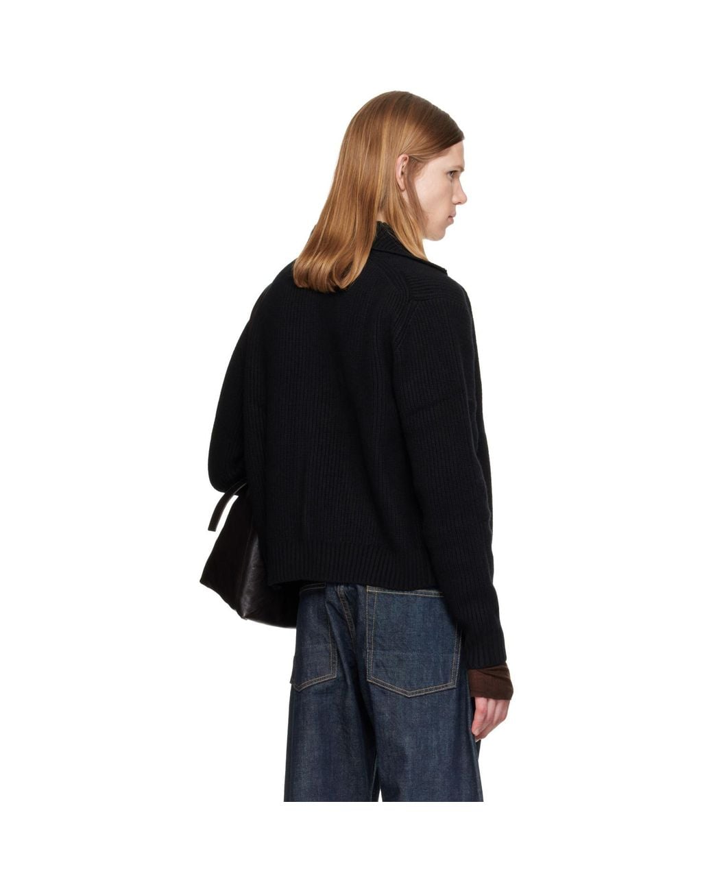 TONYWACK Black High Neck Merino Wool Button-Up Cardigan for men