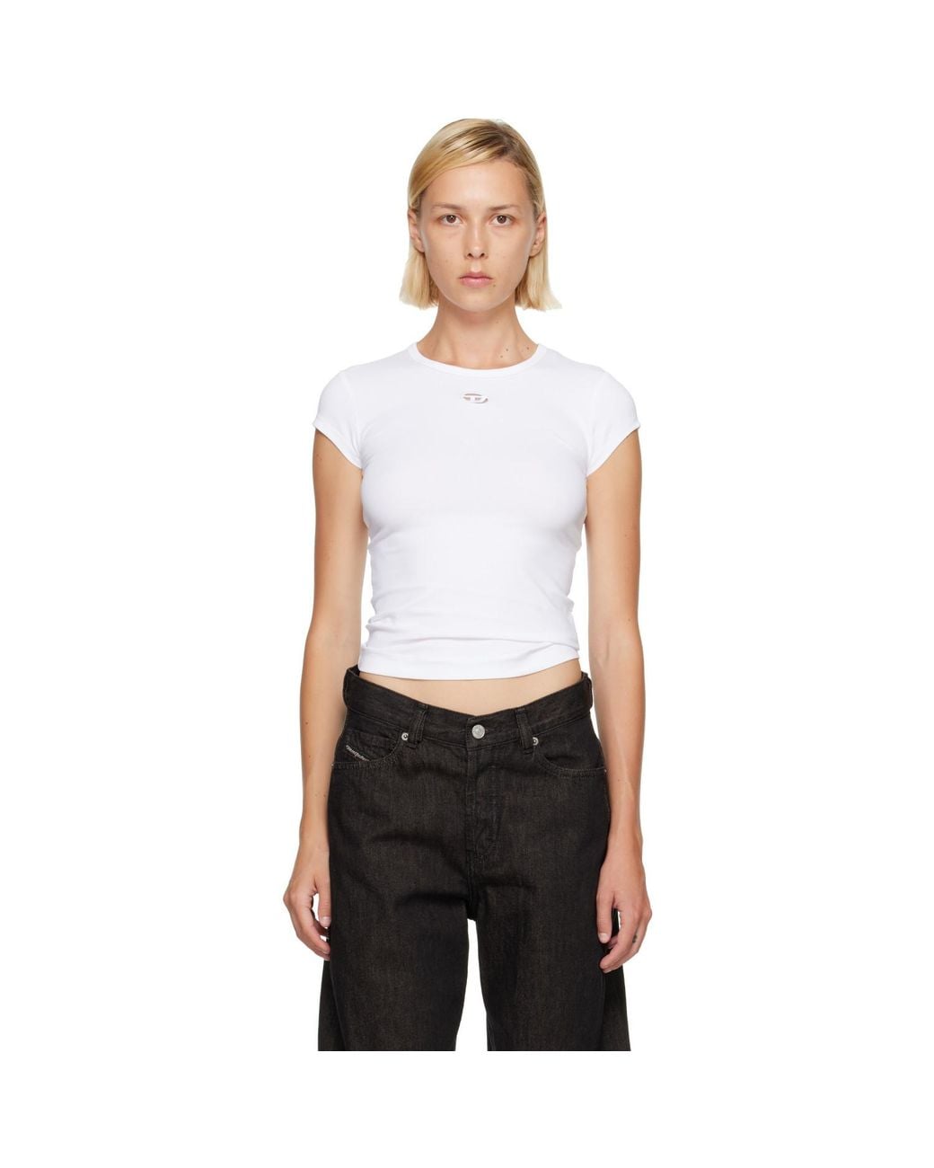 DIESEL White Cut-Out Embroidered Logo T-Shirt