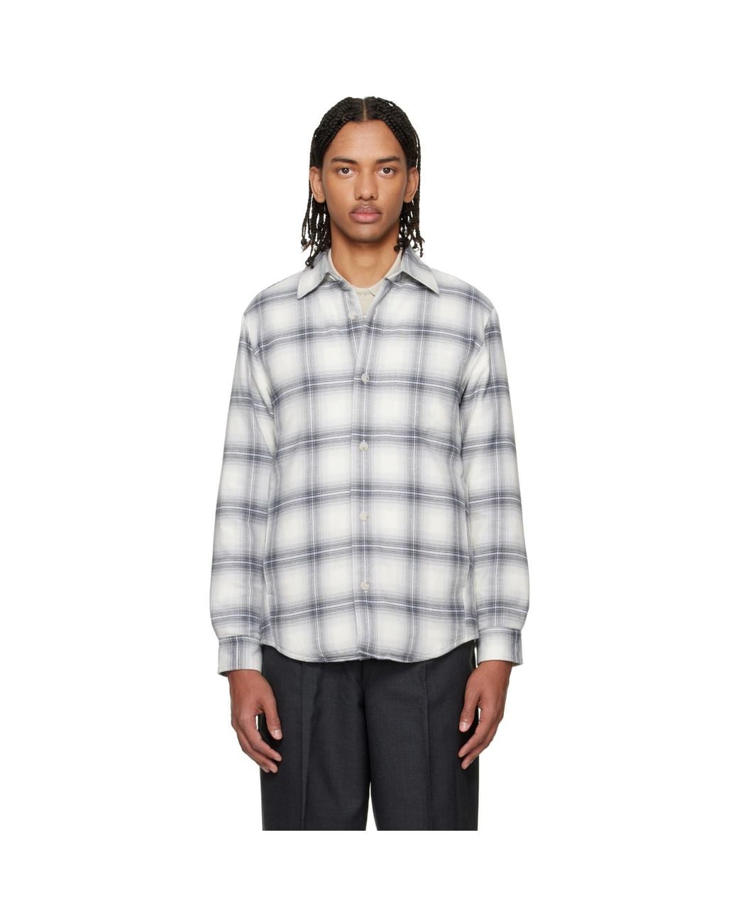 Boss Gray Checkered Flannel Overshirt for men