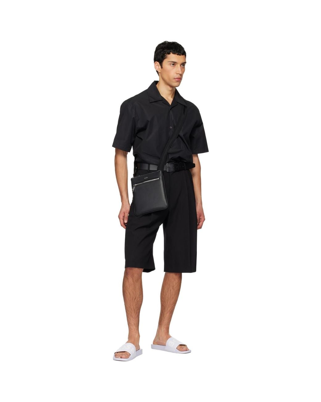 Boss Black Leather Shoulder Bag for men
