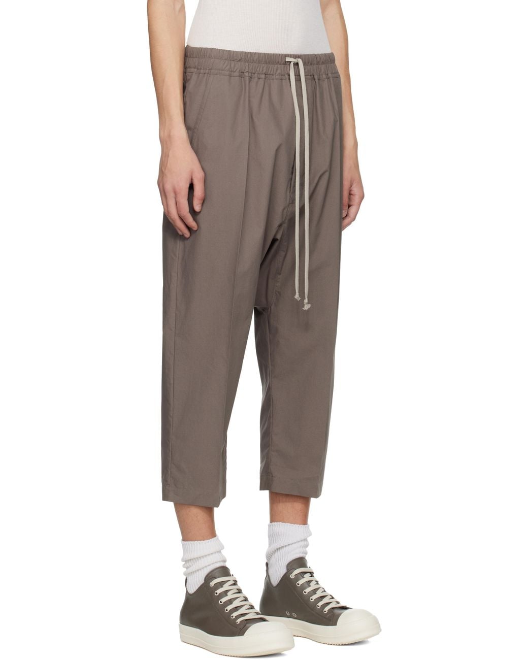 Rick Owens Black Temple Drawstring Cropped Trousers for men