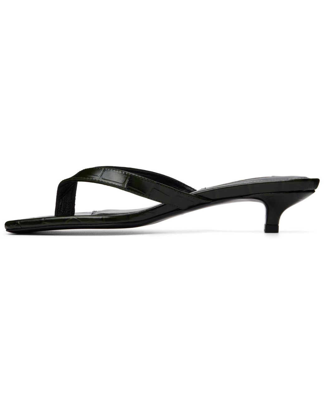 Totême Black Croco-Embossed Flip Flop Heeled Sandals