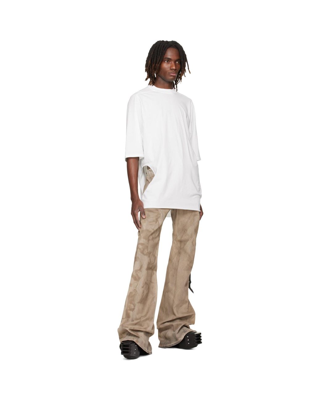 Rick Owens Natural Temple Bias Bootcut Jeans for men