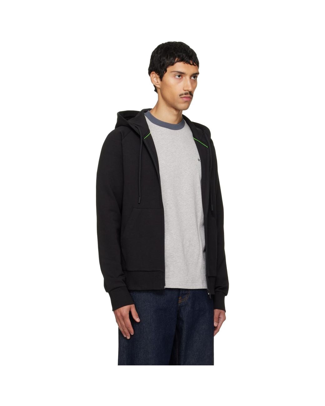 Boss Black Puff Logo Stretch-Cotton Zip-Up Hoodie for men