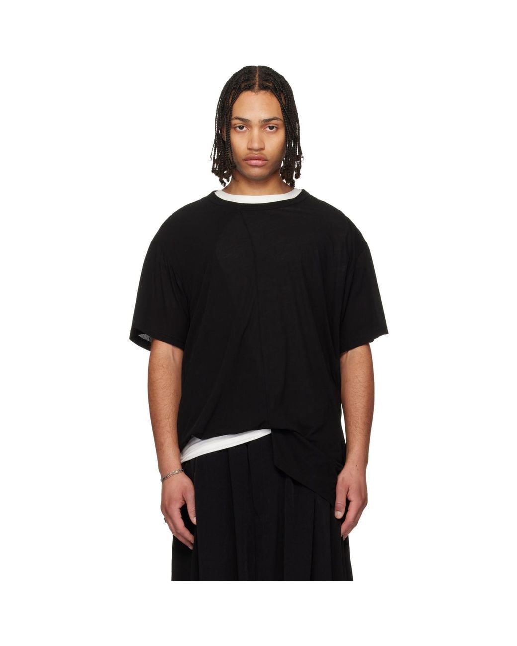 Yohji Yamamoto Black Asymmetric Short Sleeve T-Shirt for men