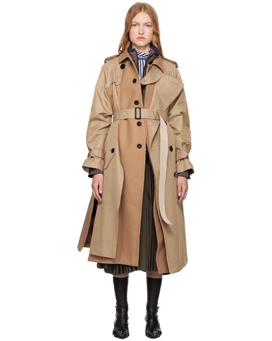 Sacai Cotton & Wool Trench Coat in Black | Lyst Canada