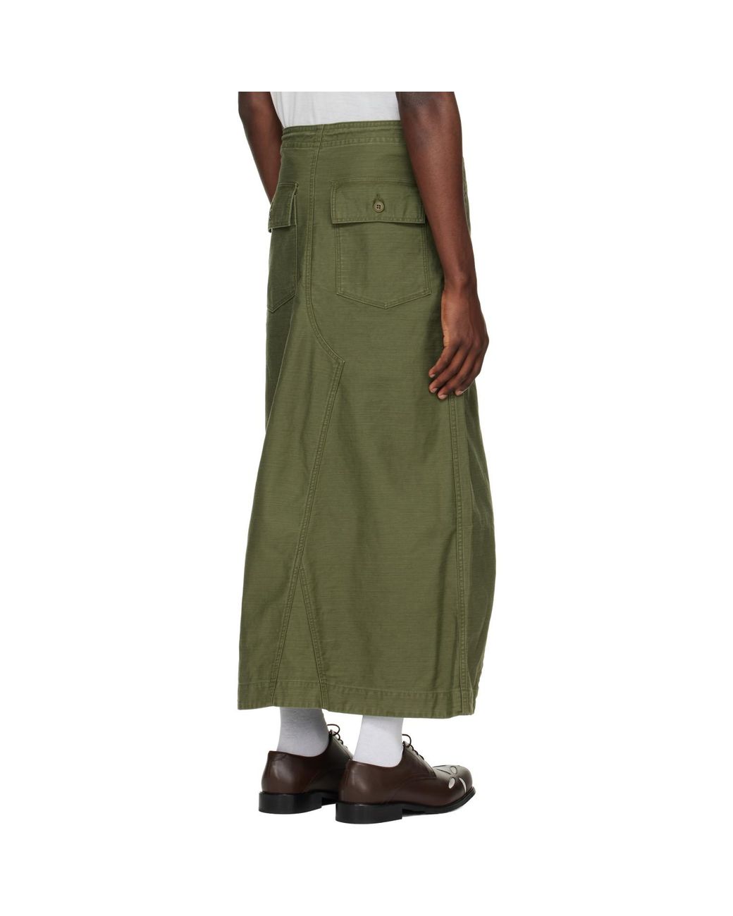 Needles Green Khaki Back Sateen String Fatigue Skirt for men
