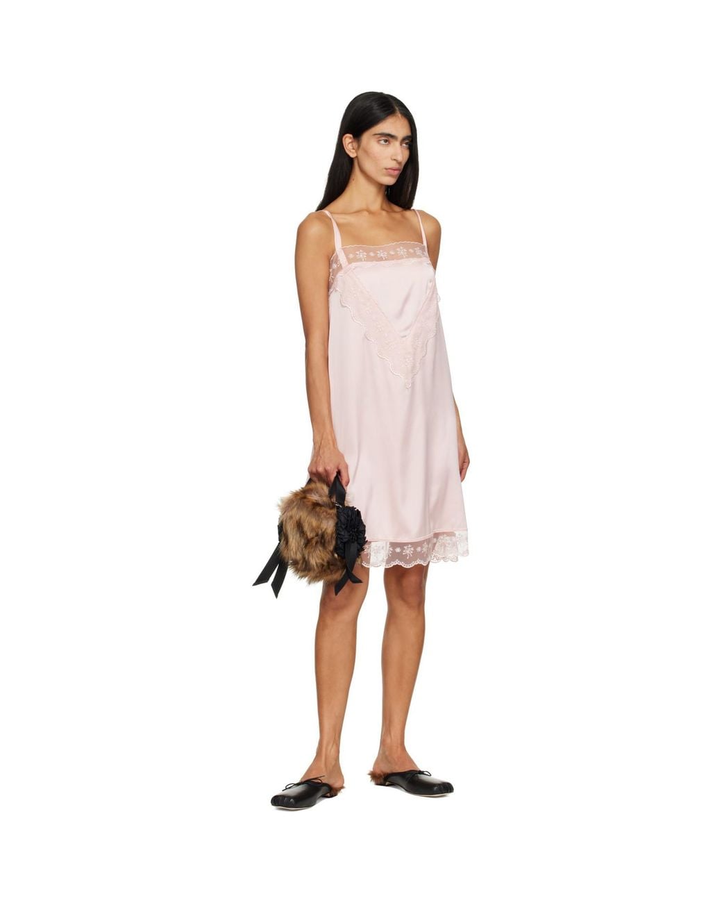 Simone Rocha Brown Embellished Mini Faux Fur Double Ribbon Rosette Tote