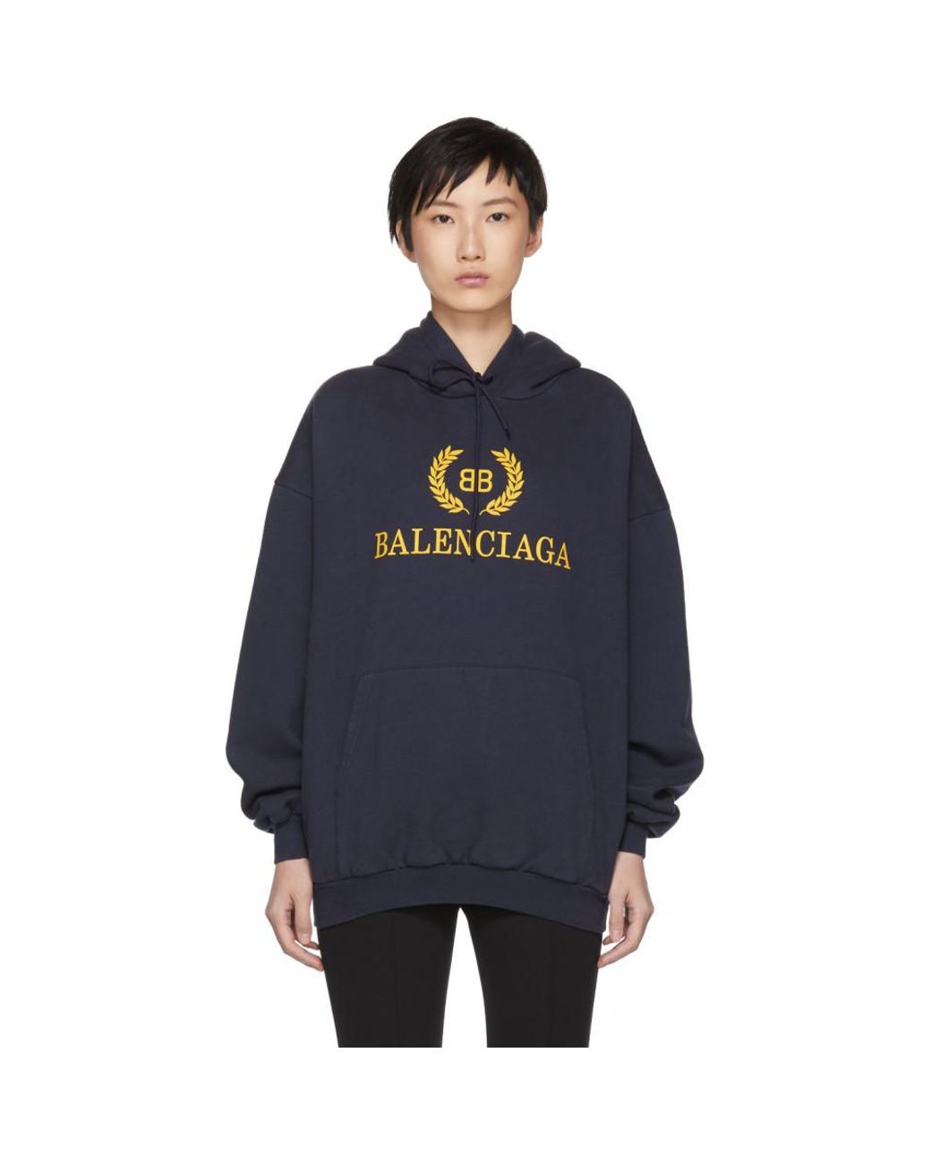 Balenciaga Navy Bb Crown Logo Hoodie in Blue Lyst