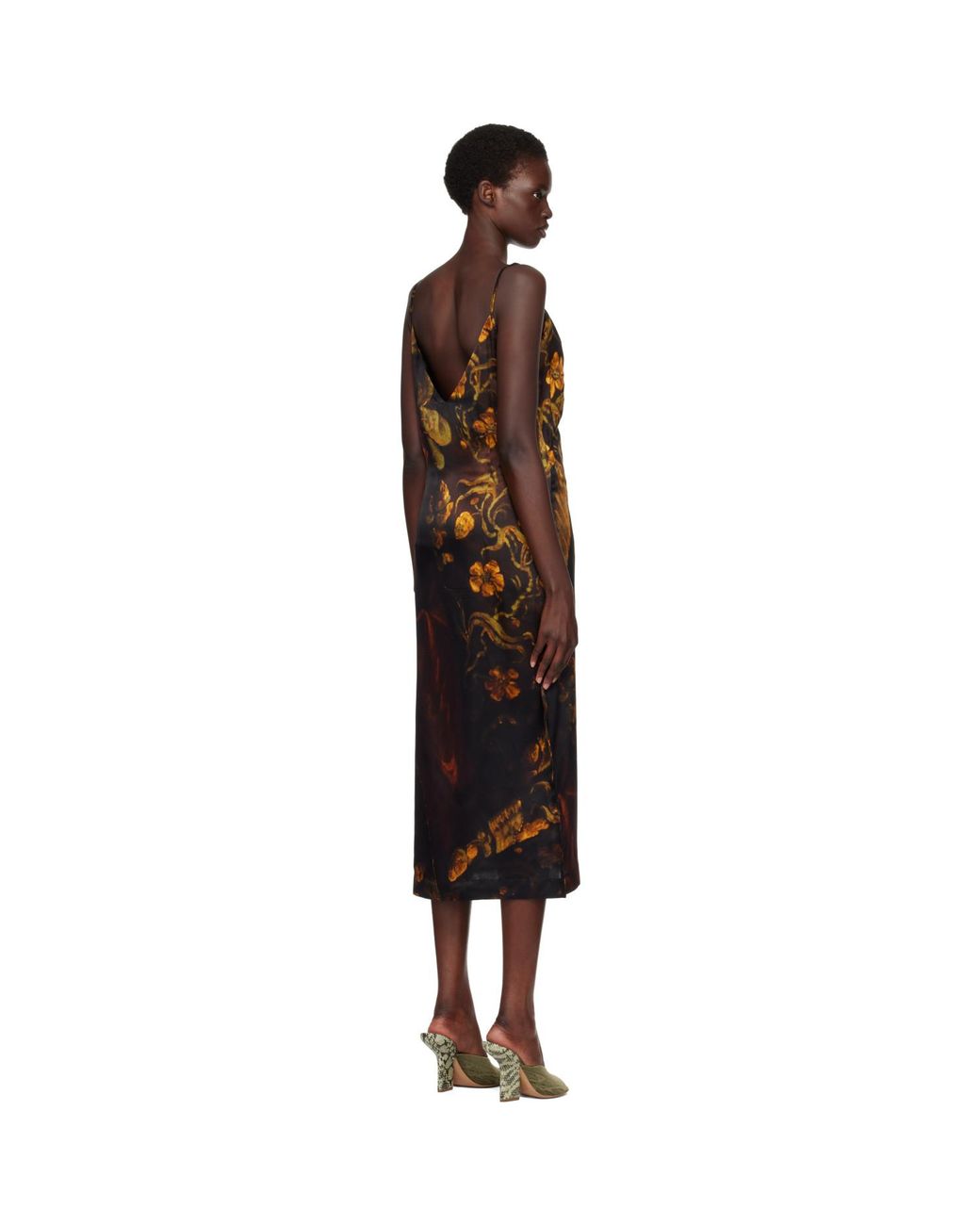 Dries Van Noten Brown Satin Midi Dress