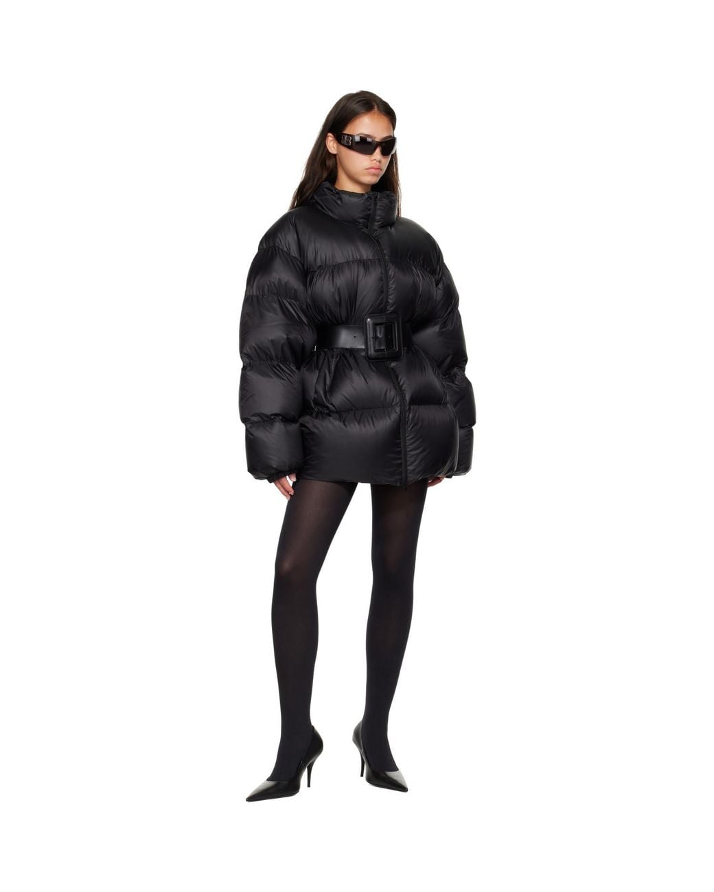 Balenciaga Black Belted Hourglass Short Puffer Down Jacket