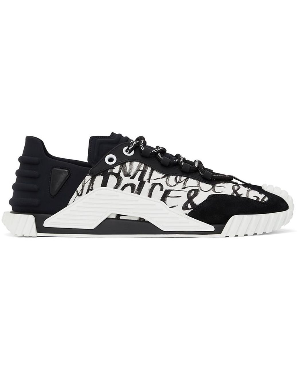 Dolce & Gabbana Canvas Black & White Ns1 Graffiti Sneakers for Men | Lyst