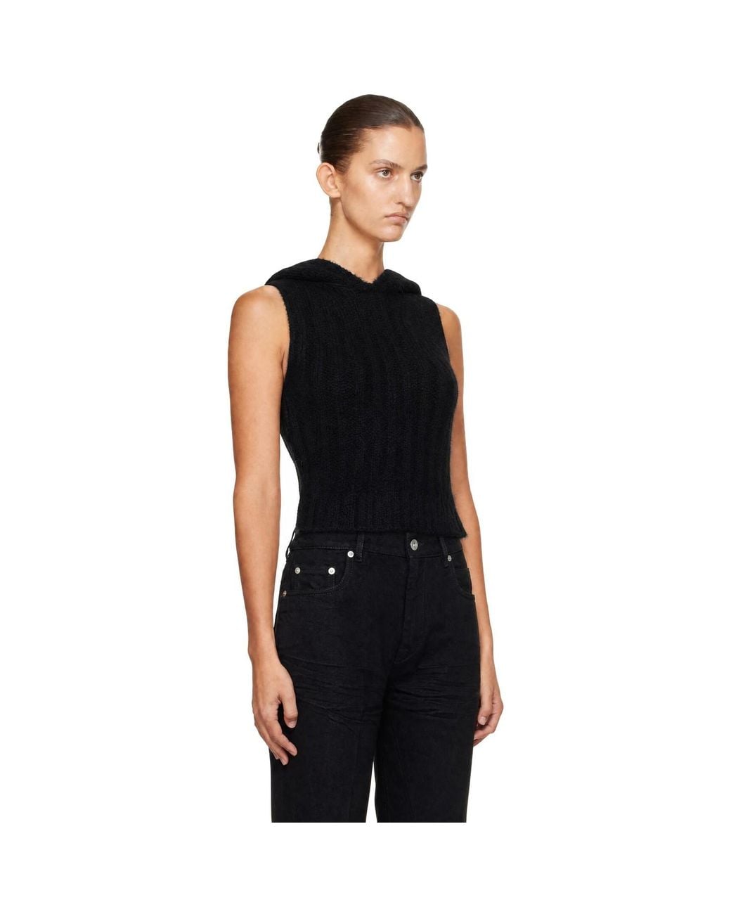 Rick Owens Black Tower Cropped Tank Hoodie
