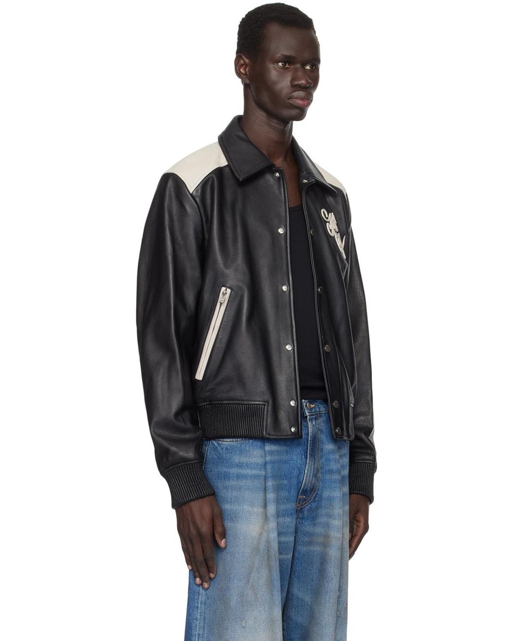 Amiri Grained Leather Moto Jacket in Black for Men | Lyst