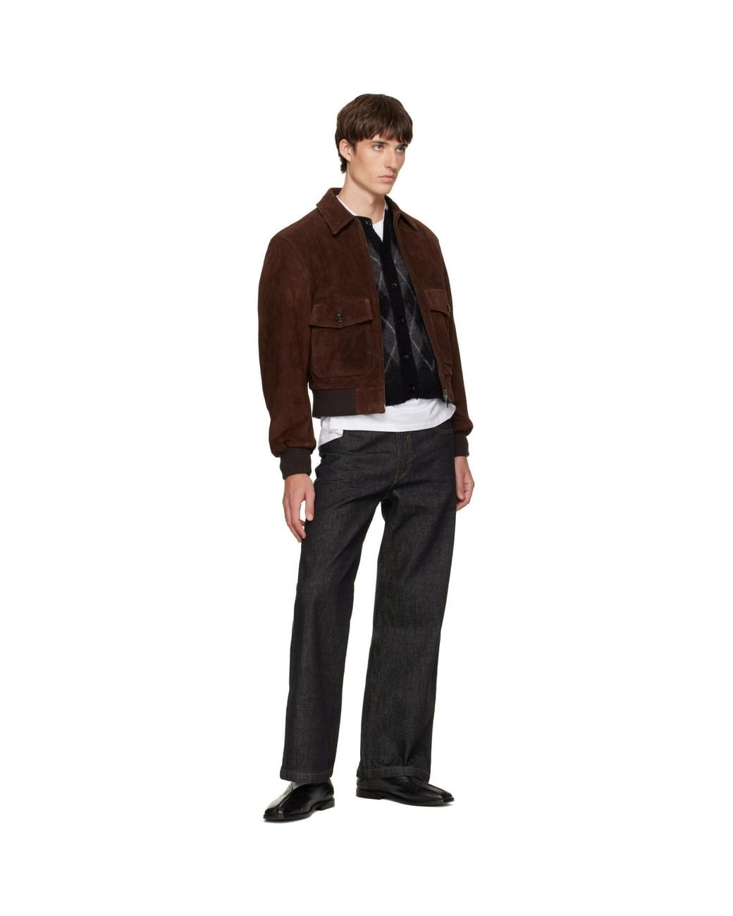 TONYWACK Brown Split Patch Pocket Suede Jacket for men