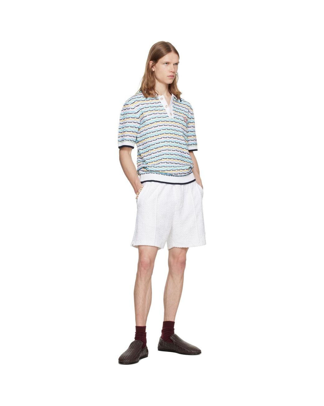 Casablanca Blue Tuck Stitch Short Sleeve Polo for men