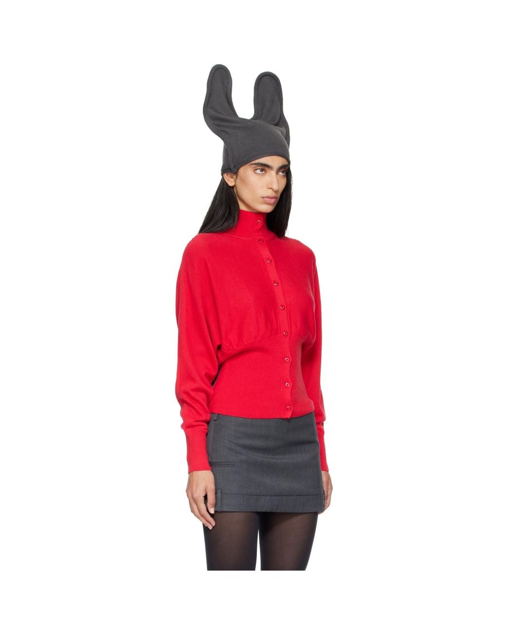 OPEN YY Red Button Up Blouson Cardigan