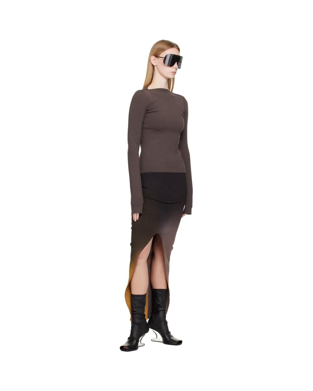Rick Owens Brown Tower Tight Ls T-Shirt
