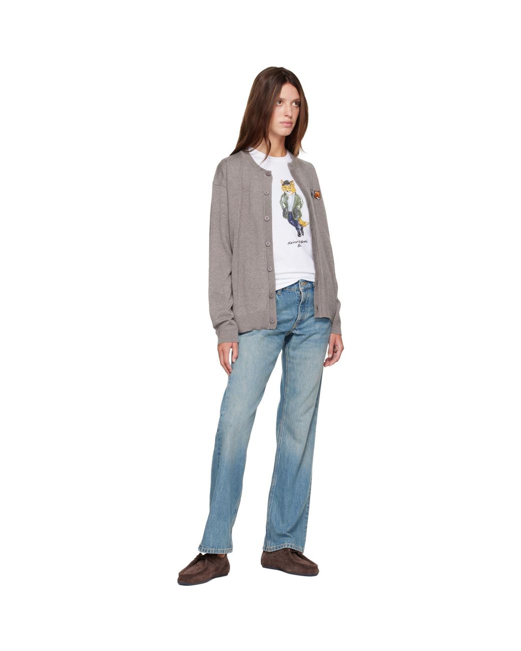 Maison Kitsuné Gray Taupe Double Fox Head Comfort Cardigan