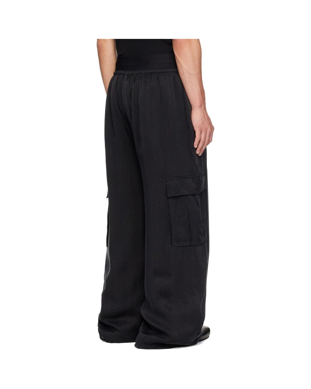 ALAINPAUL Black Silk Padded Cargo Pants for men