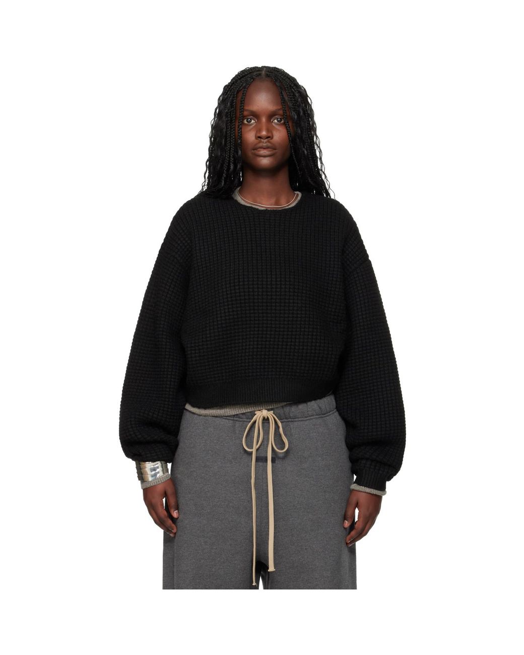 Fear Of God Black Holiday Heavy Waffle 90S Crewneck Sweater