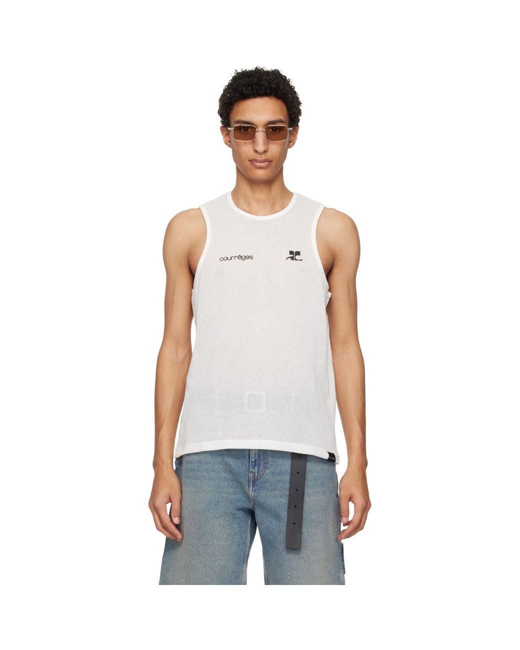 Courreges White Printed Mesh Tank Top for men