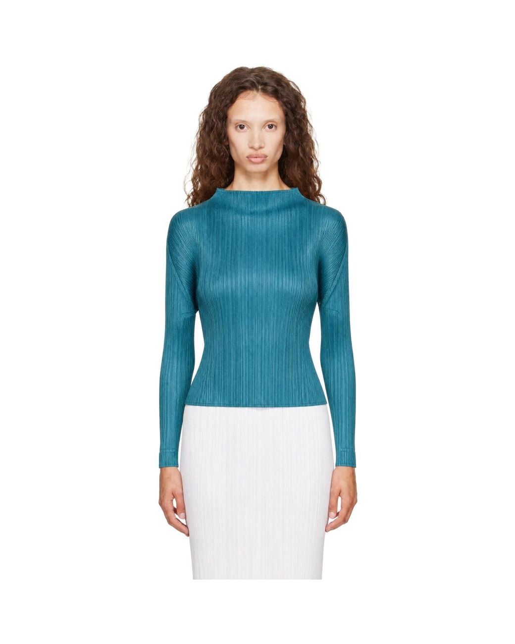 Pleats Please Issey Miyake Blue Monthly Colors October Turtleneck Top