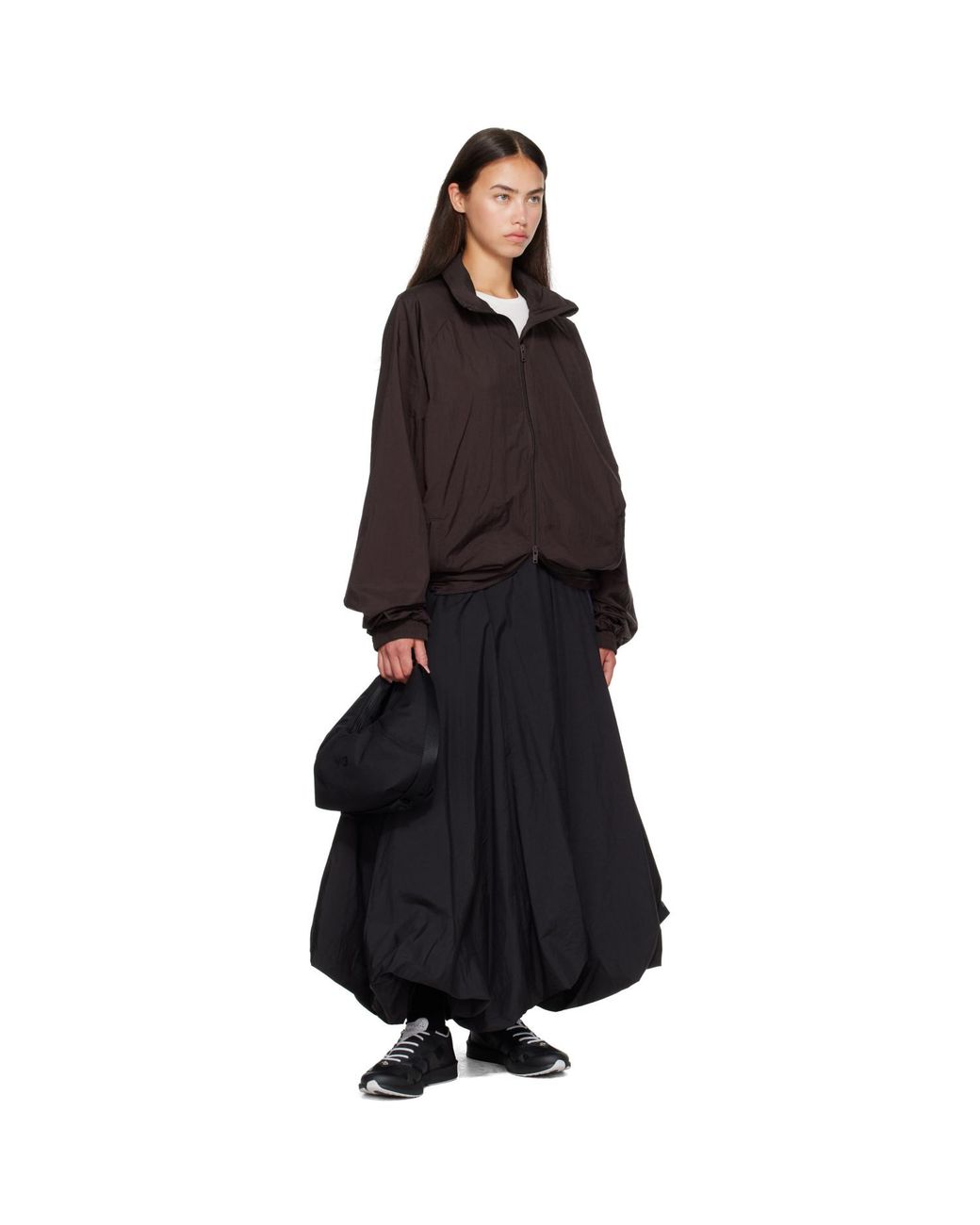 Y-3 Black Gradient 3-Stripes Nylon Balloon Midi Skirt