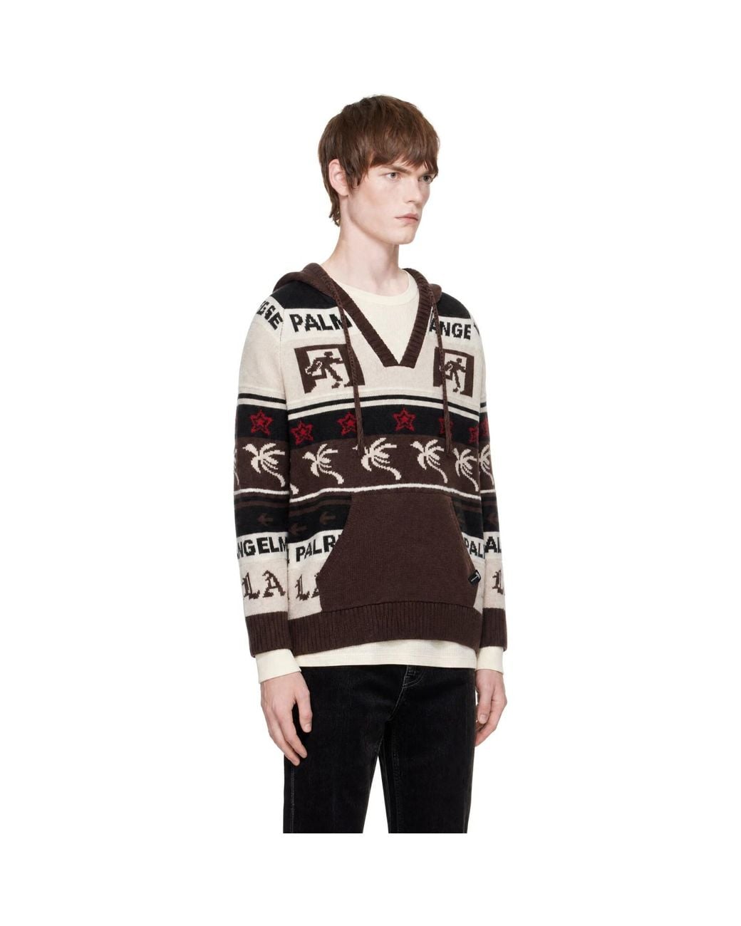 Palm Angels Black Palm Shadow Jacquard Loose Knit Hoodie for men