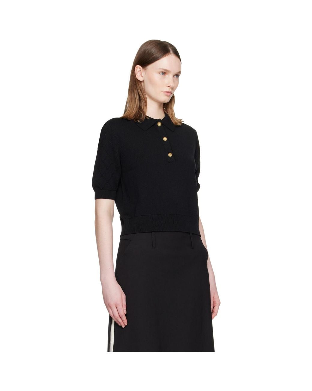 Balmain Black 3-Button Wool Polo
