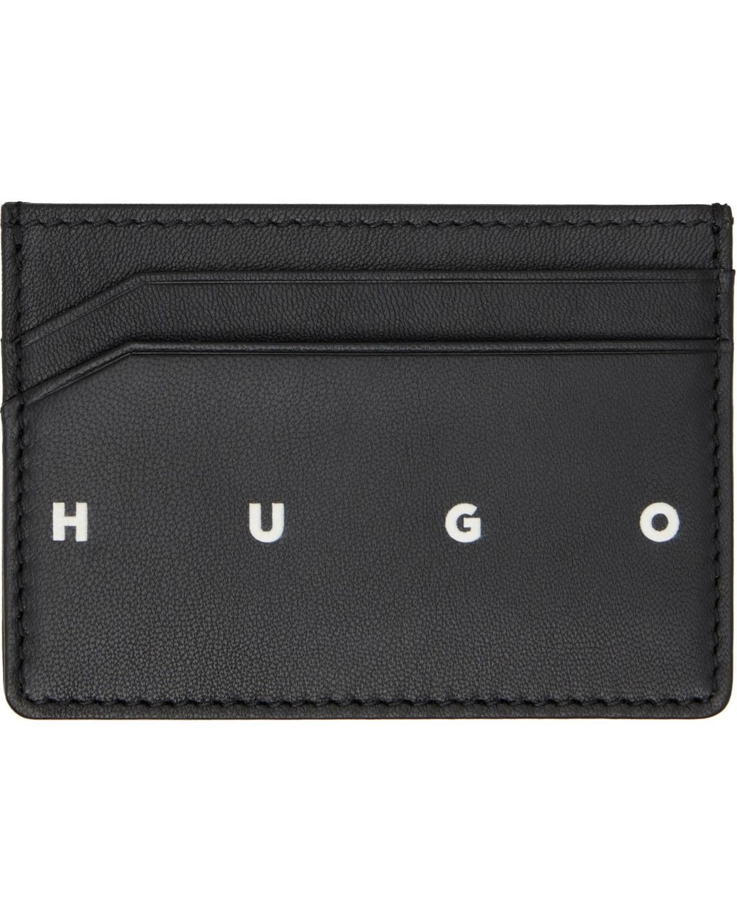 HUGO Black Leather Card Holder for men