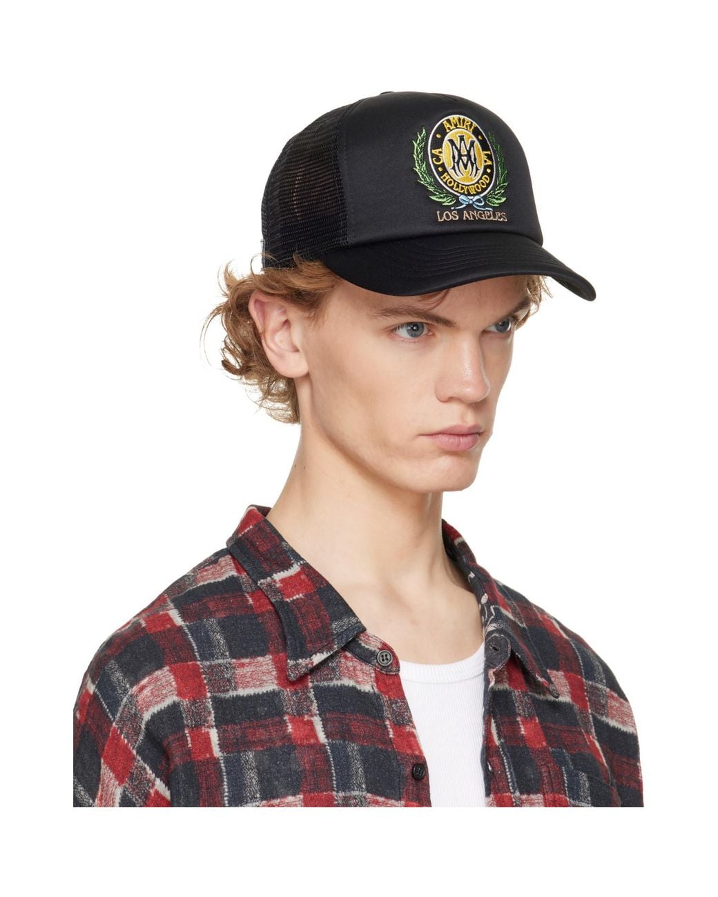 Amiri Blue 'Ma' Crest Trucker Hat for men