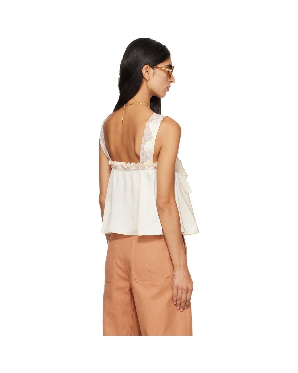Chloé White Off- Sleeveless Ruffle Top