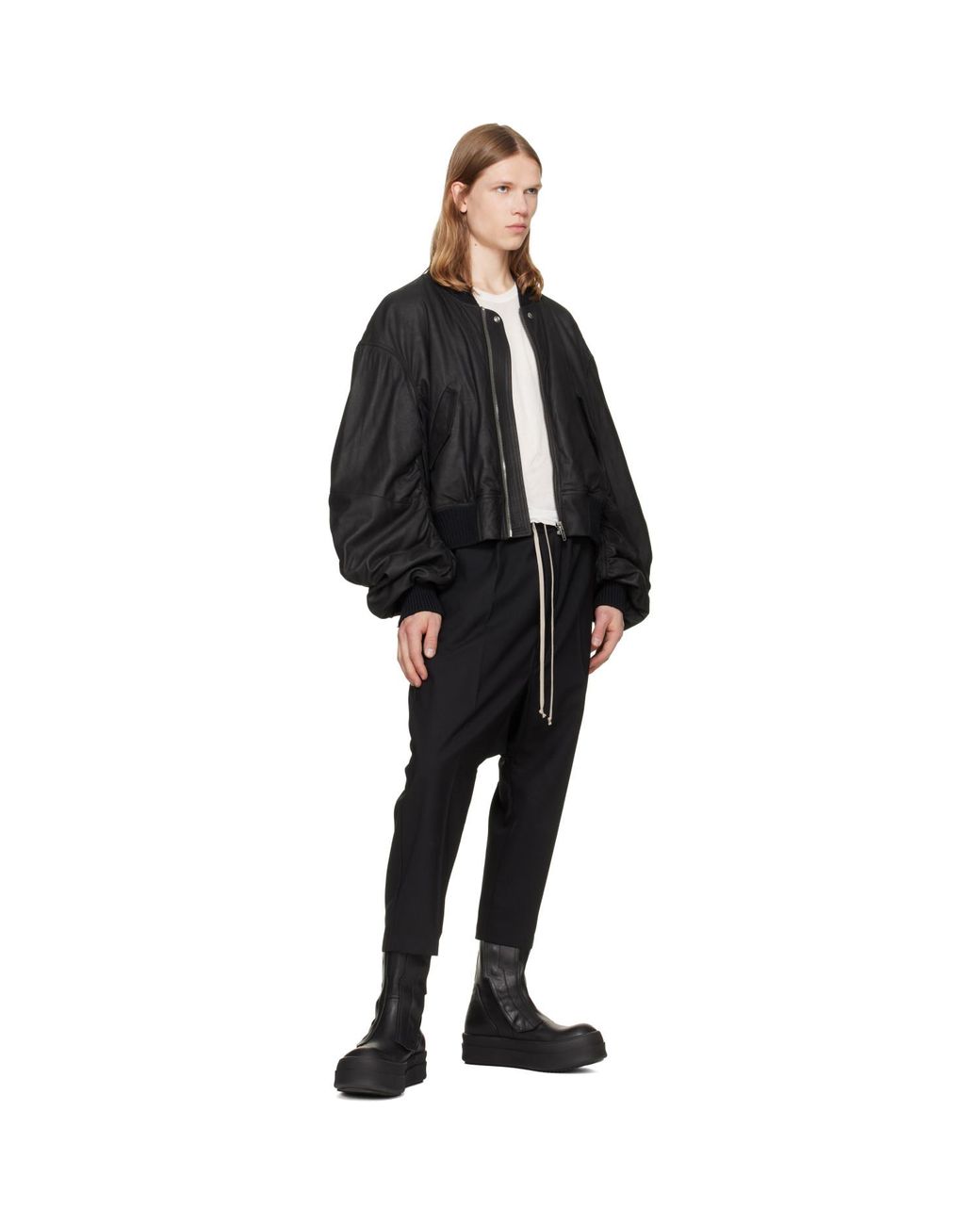Rick Owens Black Tower Drawstring Cropped Trousers for men
