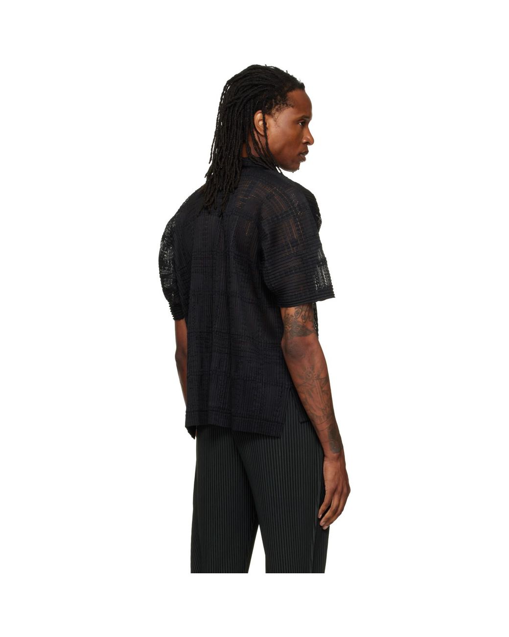 Homme Plissé Issey Miyake Black Lace Grid Pleats Shirt for men