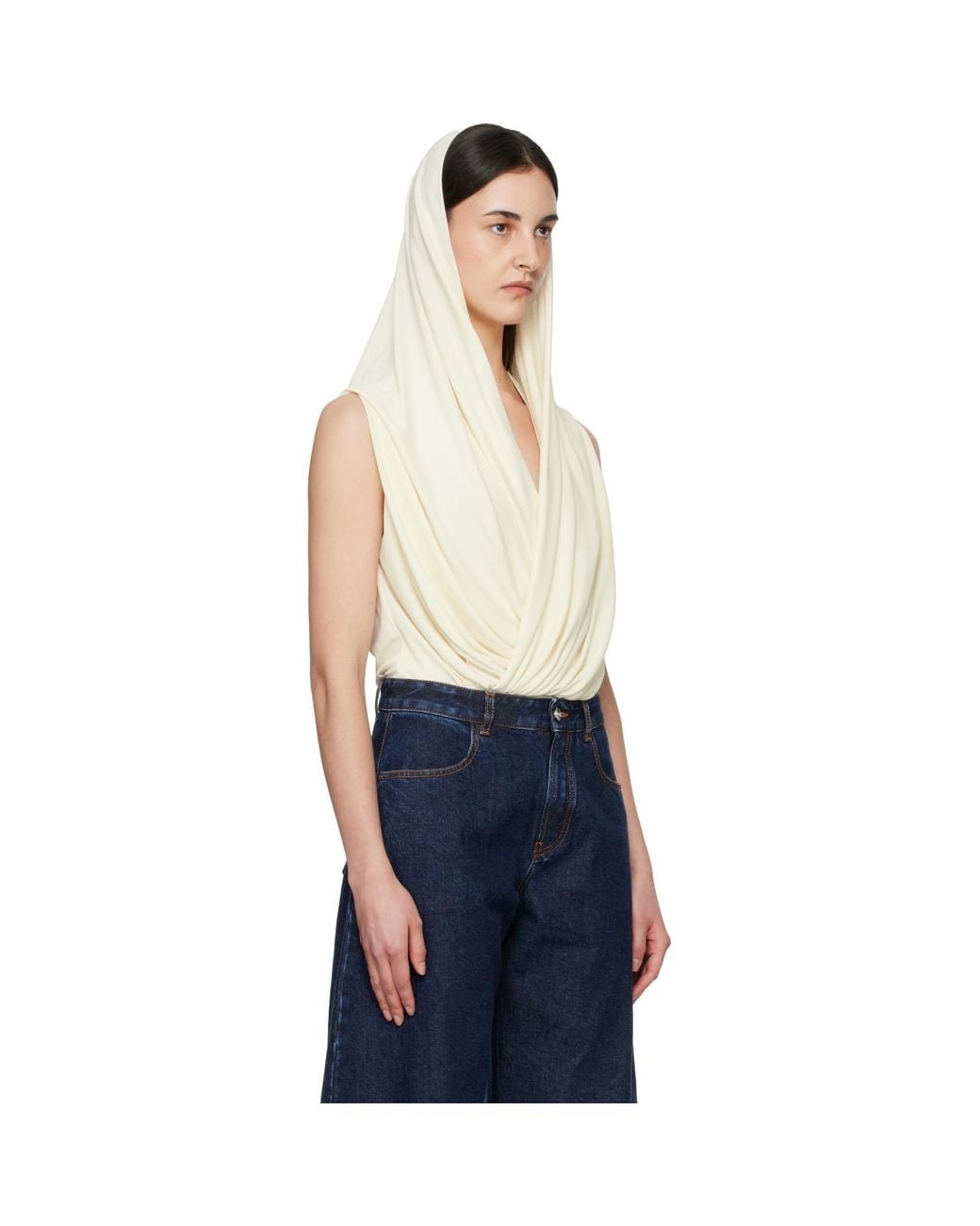 Alaïa Blue Off- Hooded Viscose Bodysuit