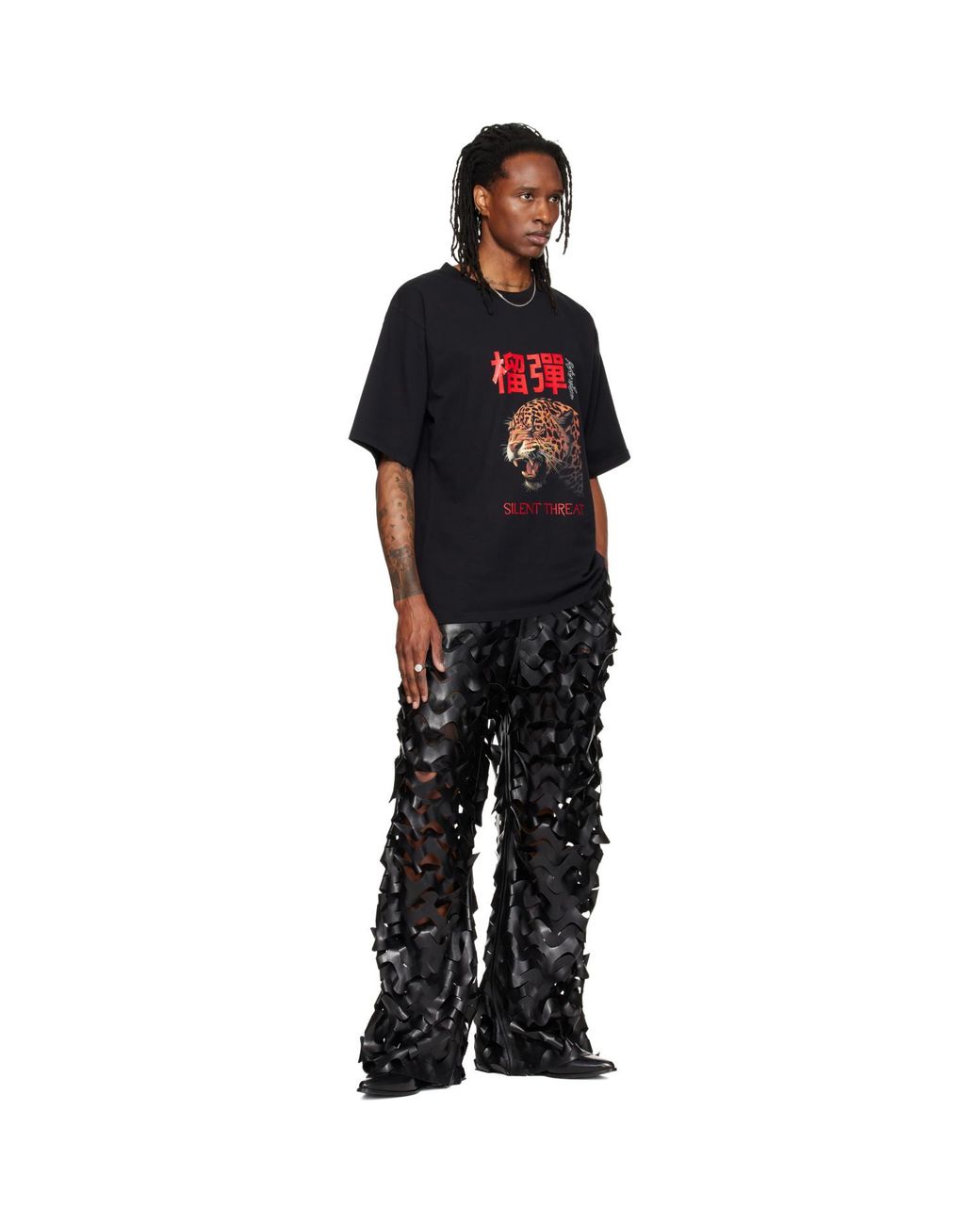 Lu'u Dan Black Laser Cut Faux-Leather Trousers for men