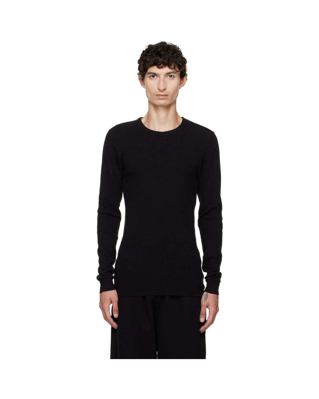 Les Tien Black Thermal Fitted Long Sleeve T-Shirt for men