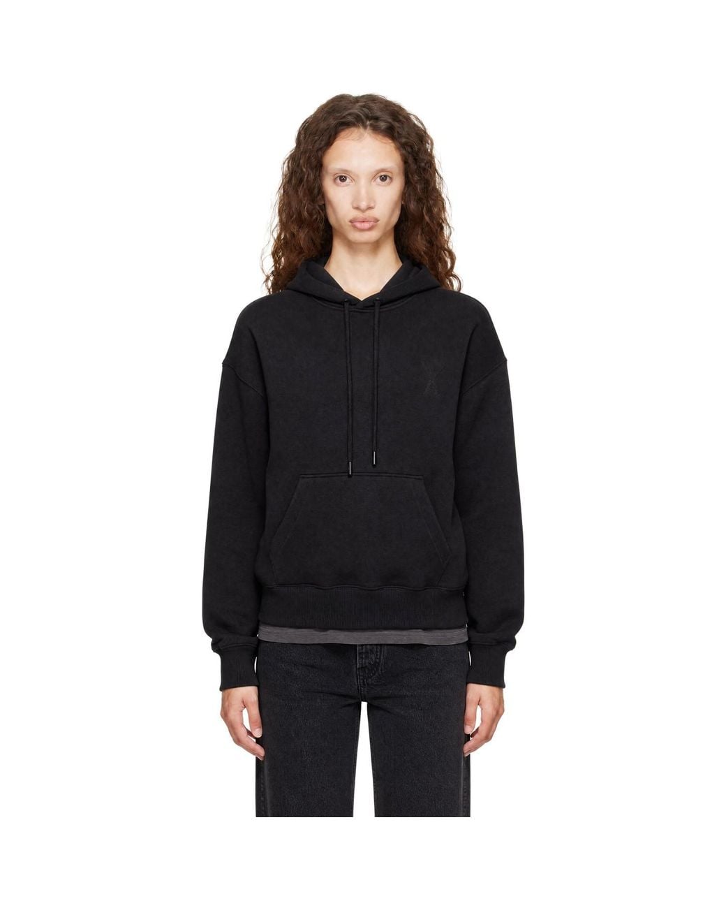 AMI Black Cotton Embossed Ami De Coeur Hoodie