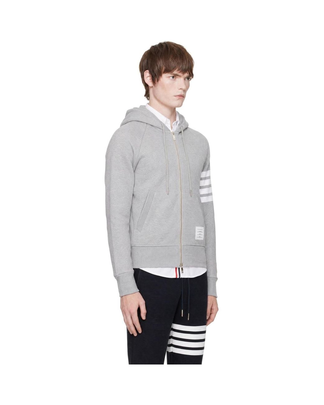 Thom Browne Gray Classic Loopback 4-Bar Zip-Up Hoodie for men