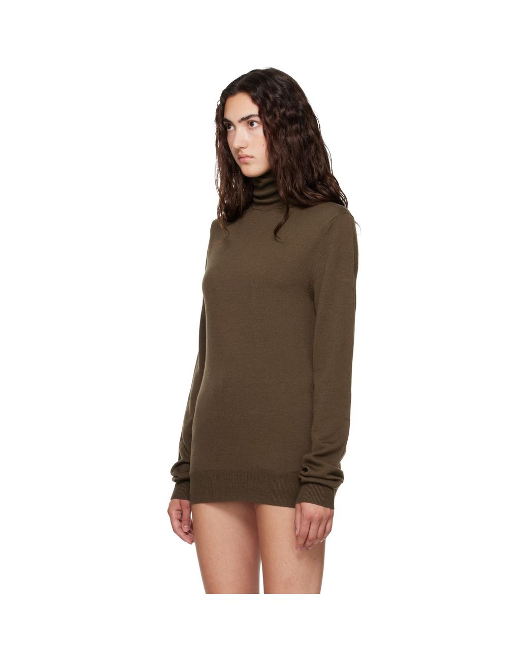 Frankie Shop Black Khaki Eve Thin Turtleneck Sweater