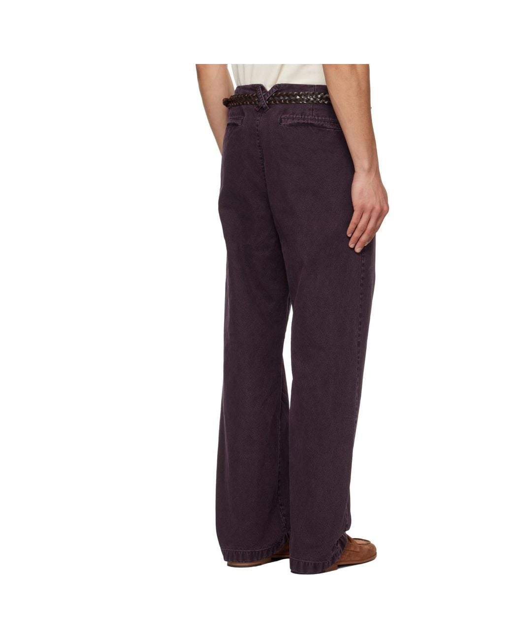 TONYWACK Blue Burgundy Garment Dyed Cotton Straight Trousers for men